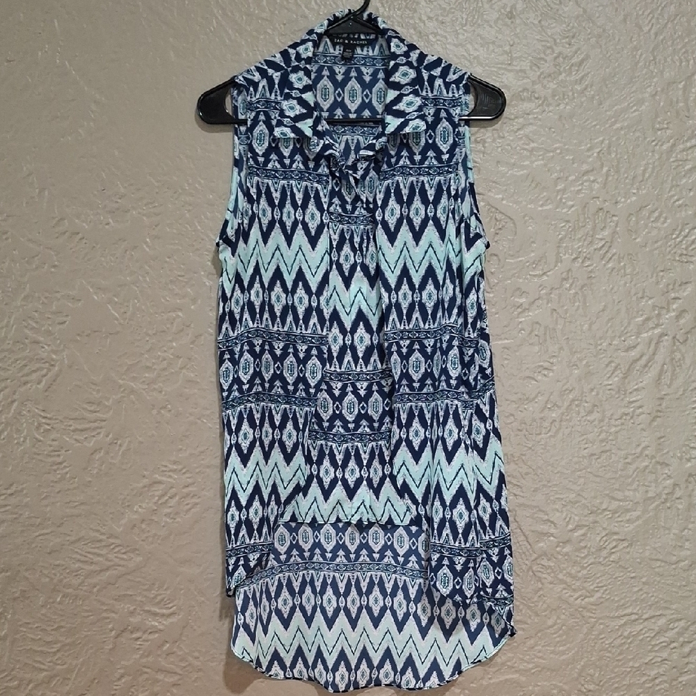 Zac & Rachel Navy and White Sleeveless Blouse Size M